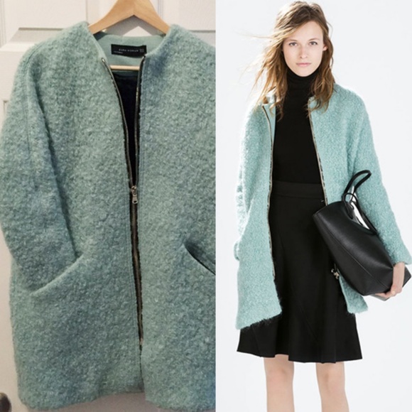 Zara Jackets & Blazers - ⚡️SUPER SALE⚡Zara Sea Green Boucle Zipper Coat XS